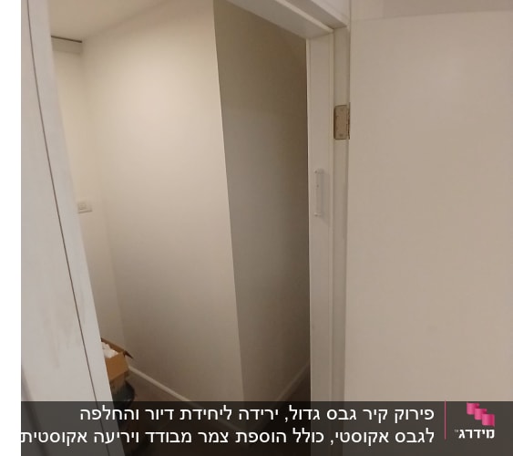 חדר קטן עם קירות לבנים ודלת פתוחה